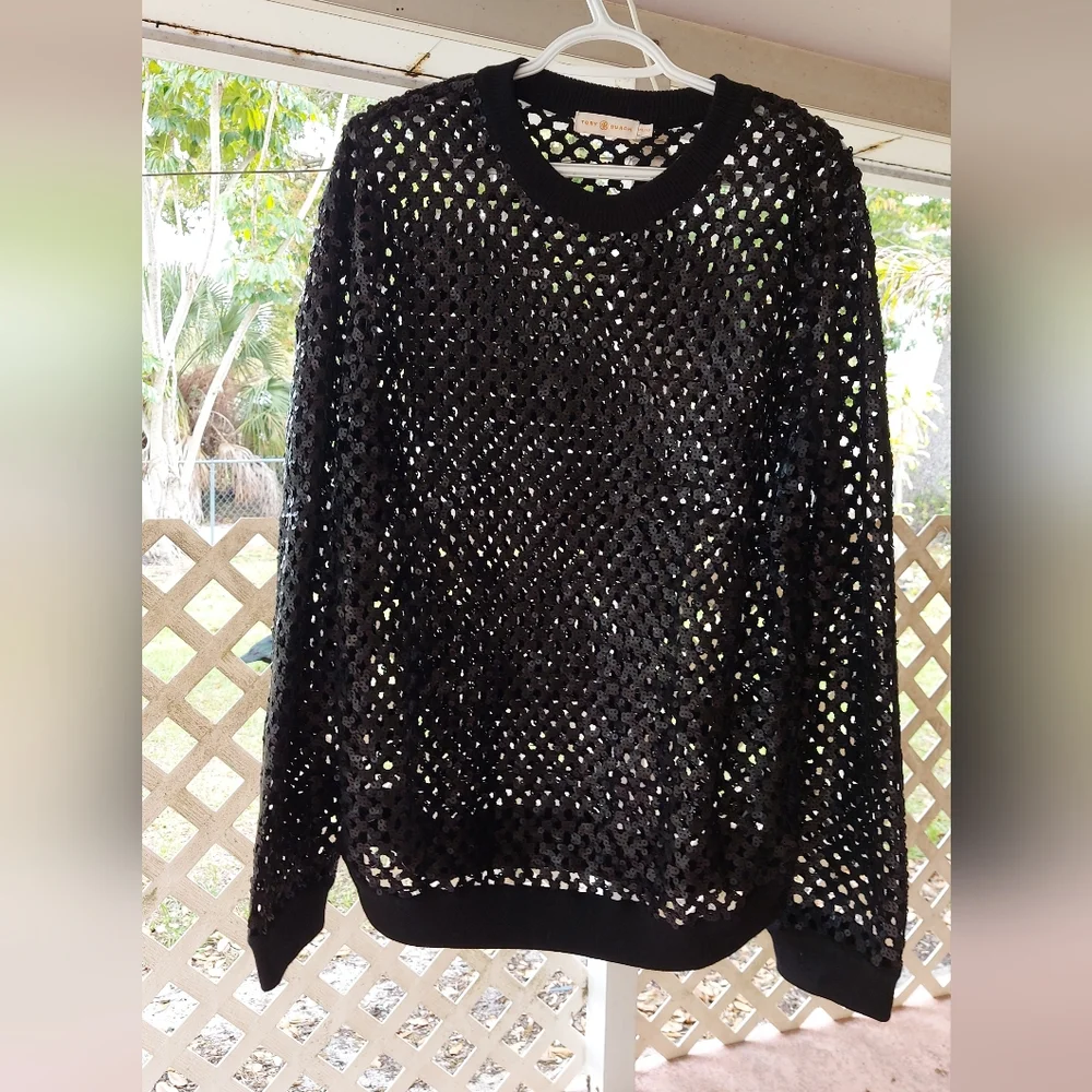 Tory Burch Lansing Merino Wool Jumper with Sequins — Size XL/TG